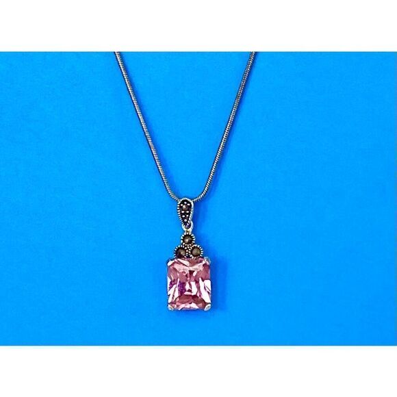 SA# Lovely Sterling 925 Silver & Rose Quart Necklace - Picture 3 of 7